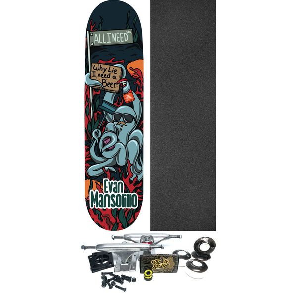 All I Need Skateboards Evan Mansolillo Sea Coral Octopus Skateboard Deck - 8.5" x 32.2" - Complete Skateboard Bundle